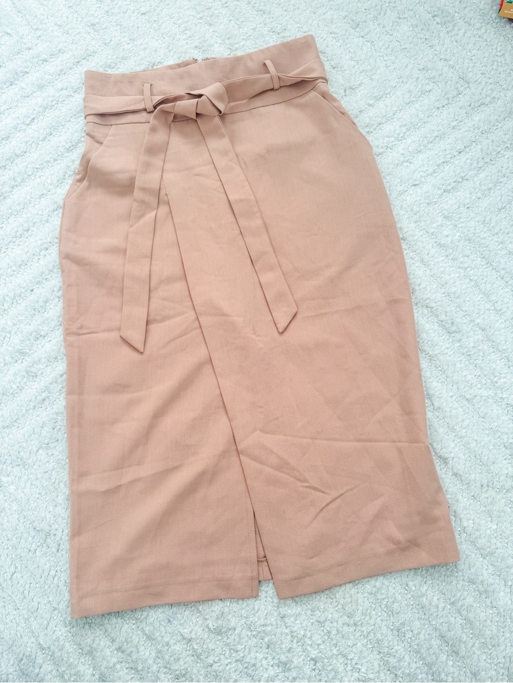 NWT - ASOS Blush Wrap-Front Pencil Skirt Tie Belt - Size 4
